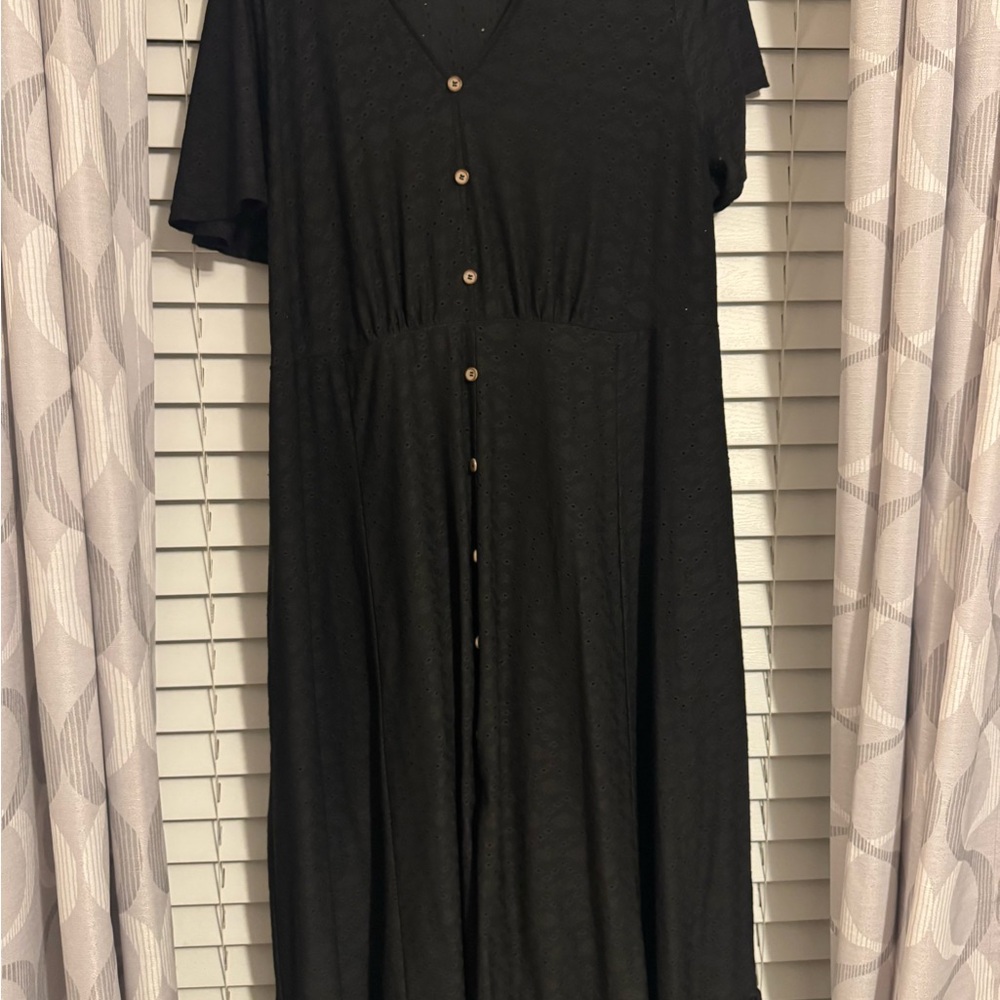 BloomChic Black Maxi Dress with Button Detail
